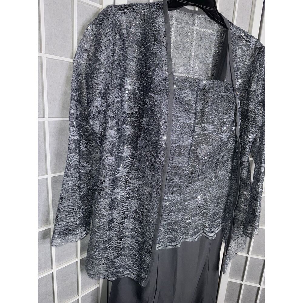 Women's Formal top Lace Mother of bride Gown Long Evening dress Size L/XL GRAY - Picture 3 of 6